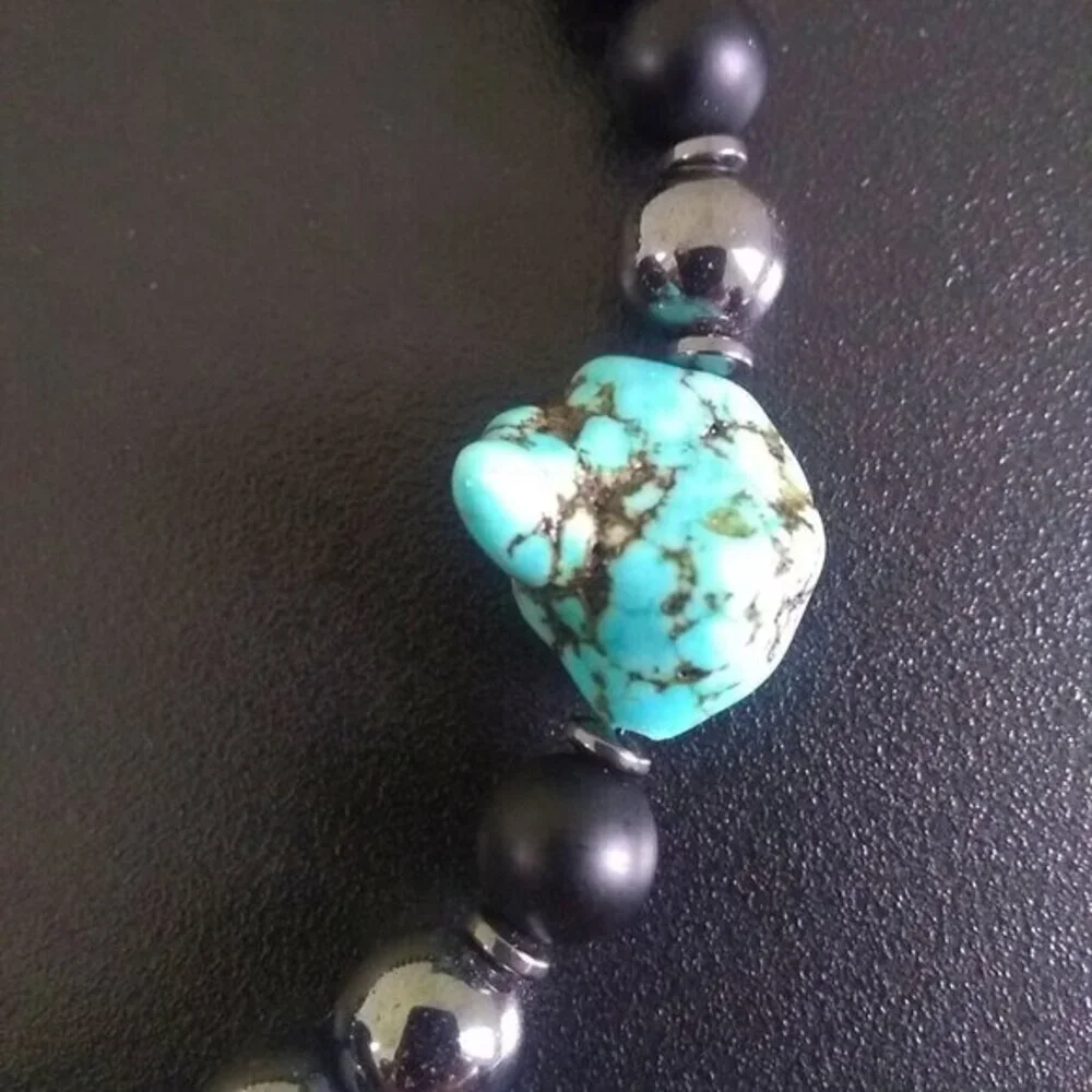Sexy & Sleek! Men's Hematite + Black Stone Bracelet - Father's Day Gift for Him!